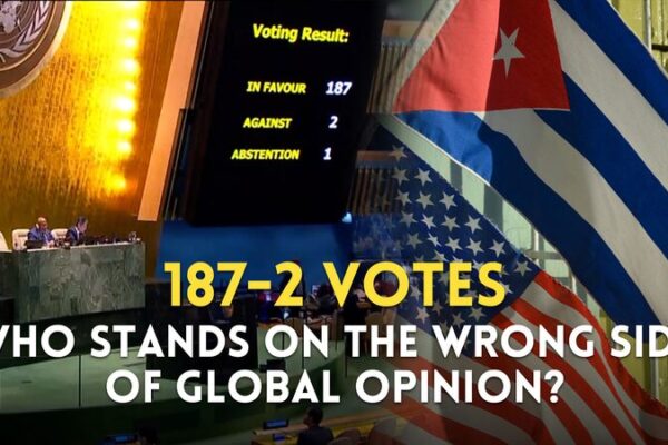 El_mundo_se_une__la_ONU_vota_187_2_para_condenar_el_embargo_de_EE__UU__a_Cuba video poster