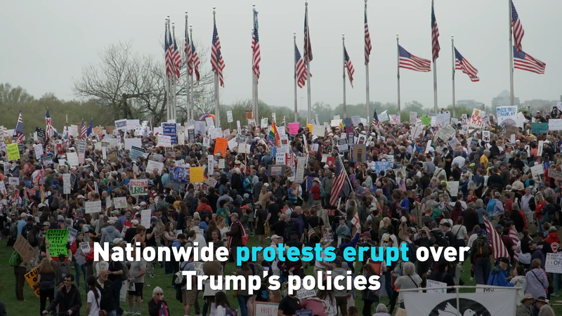 Protestas a Nivel Nacional Sacuden EE.UU. por las Políticas Económicas de Trump video poster