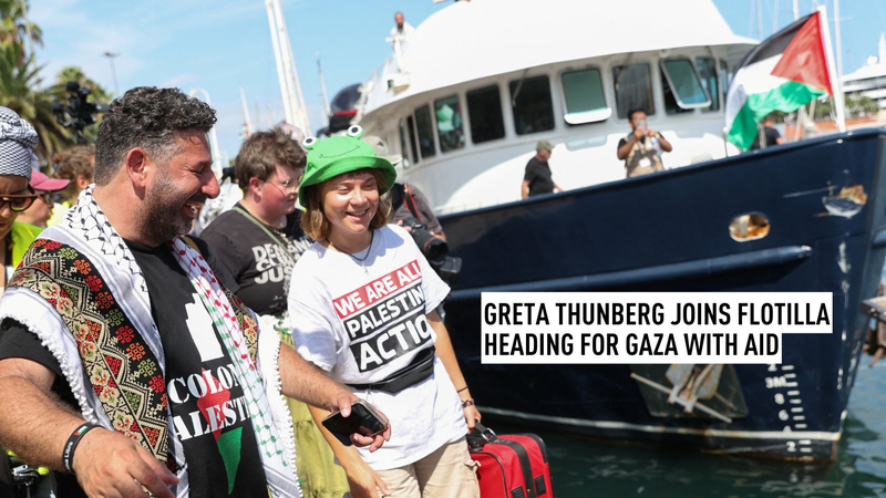 Greta Thunberg se une a la flotilla humanitaria récord hacia Gaza video poster