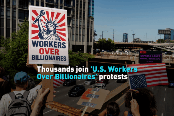 Miles se manifiestan por ‘Trabajadores de EE. UU. sobre multimillonarios’ en el Día del Trabajo video poster