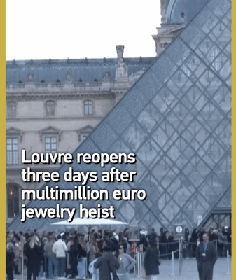 El Louvre reabre bajo estricta seguridad tras robo de joyas de €88M video poster